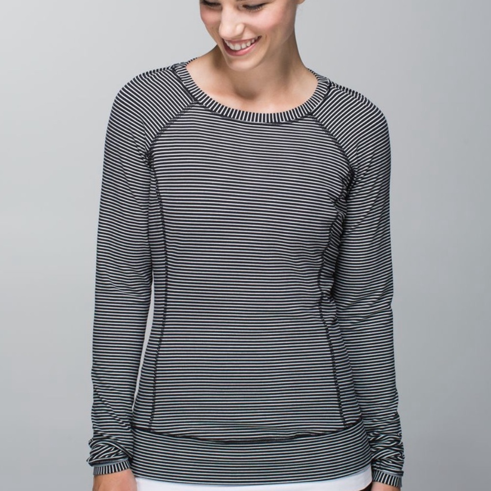 Lululemon Race Your Pace L/S Pullover Rulu Hyper Stripe Black White